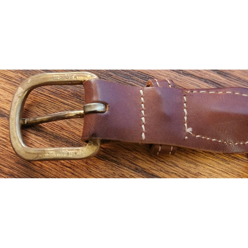 Skippers Mens Nautical Sailboat Ribbon Belt Canvas Leather Brass Buckle Navy Tan - Picture 3 of 8